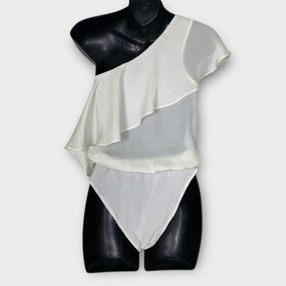 Forever 21 One-Shoulder White Ruffle Bodysuit - Picture 3 of 7